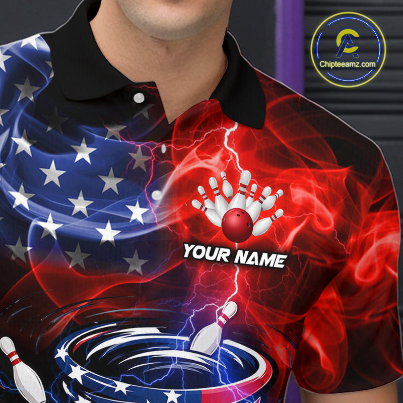 Custom Smoke US Flag Tornado Bowling Jersey for Men Bowling Team Shirts Polo & 1/4 Zip HNT480
