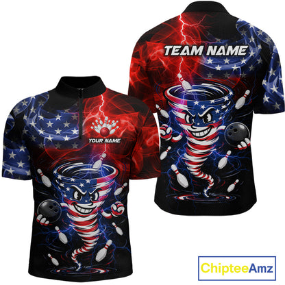 Custom Smoke US Flag Tornado Bowling Jersey for Men Bowling Team Shirts Polo & 1/4 Zip HNT480