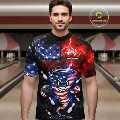 Custom Smoke US Flag Tornado Bowling Jersey for Men Bowling Team Shirts Polo & 1/4 Zip HNT480