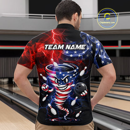 Custom Smoke US Flag Tornado Bowling Jersey for Men Bowling Team Shirts Polo & 1/4 Zip HNT480