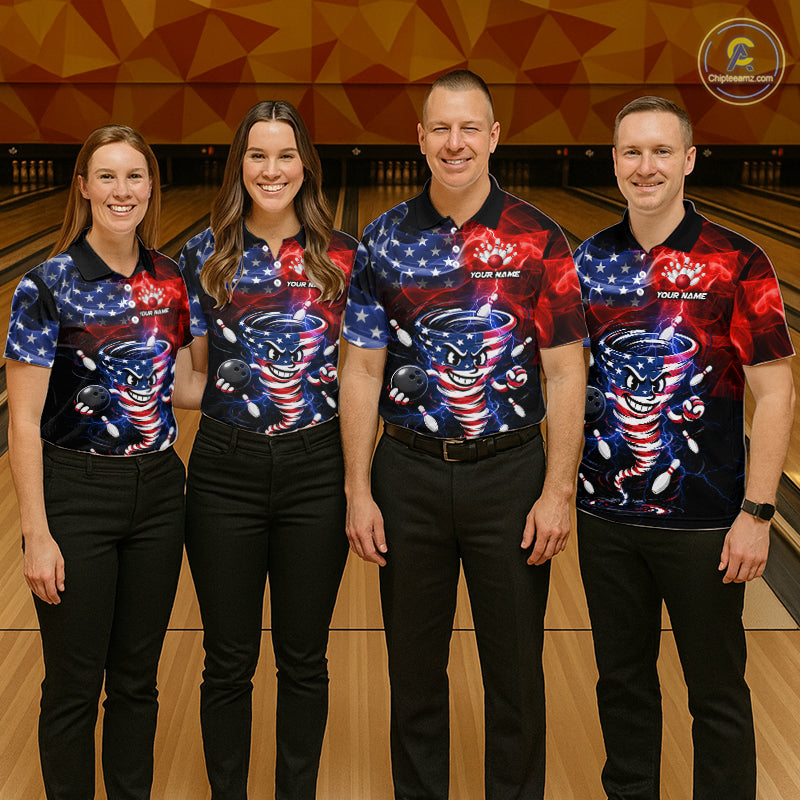 Custom Smoke US Flag Tornado Bowling Jersey for Men Bowling Team Shirts Polo & 1/4 Zip HNT480