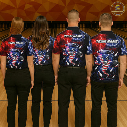 Custom Smoke US Flag Tornado Bowling Jersey for Men Bowling Team Shirts Polo & 1/4 Zip HNT480