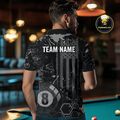 Custom American Flag 8 Ball Billiard Shirts for Men Billiard Team Jerseys Billiard League Polo & 1/4 Zip NNT286