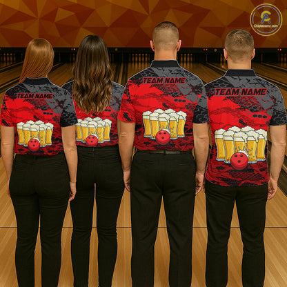Custom Red Beer Bowling Shirts for Men Bowling Team Jersey Bowling League Polo & 1/4 Zip HNT493