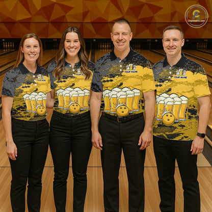 Custom Yellow Beer Bowling Shirts for Women Bowling Team Jersey Bowling League Polo & 1/4 Zip HNT493