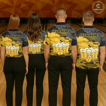 Custom Yellow Beer Bowling Shirts for Women Bowling Team Jersey Bowling League Polo & 1/4 Zip HNT493