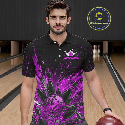 Personalized Purple Bowling Jerseys For Men, Custom Bowling Team Shirts Bowling Pin And Ball HNT494