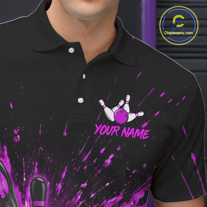 Personalized Purple Bowling Jerseys For Men, Custom Bowling Team Shirts Bowling Pin And Ball HNT494