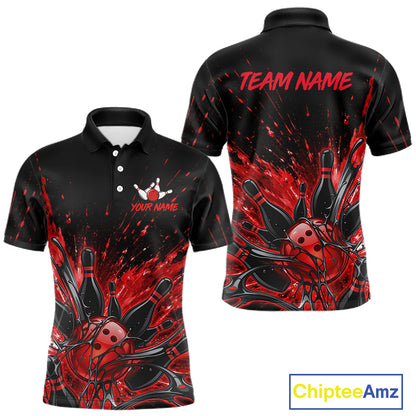 Personalized Red Bowling Jerseys For Men, Custom Bowling Team Shirts Bowling Pin And Ball HNT494