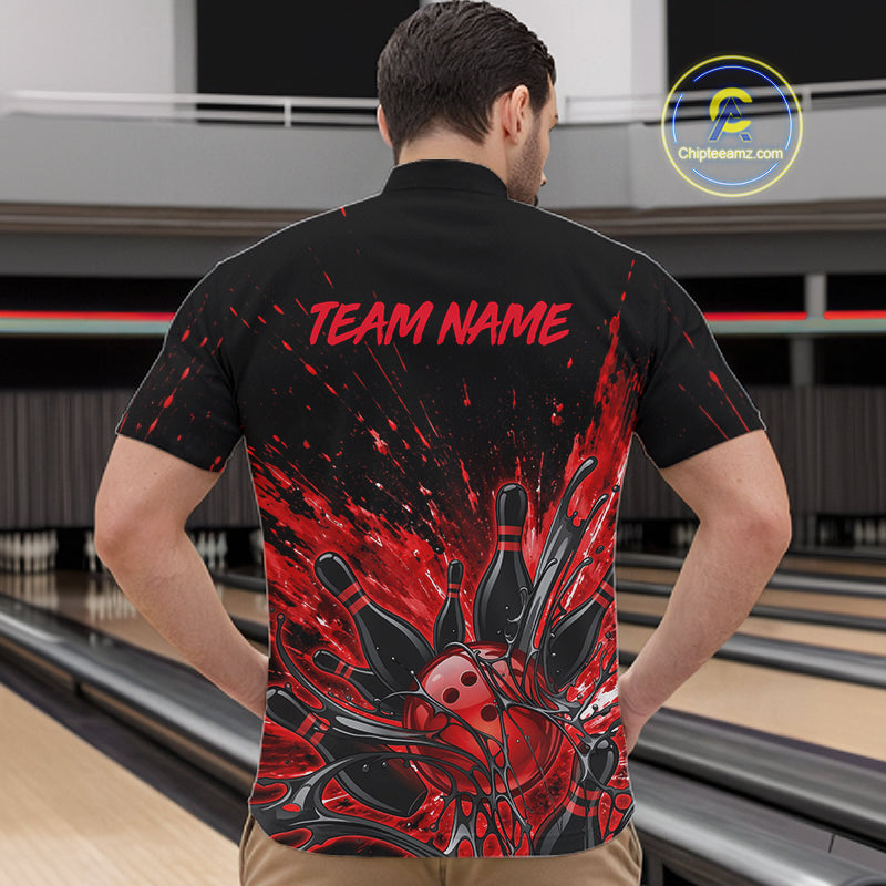 Personalized Red Bowling Jerseys For Men, Custom Bowling Team Shirts Bowling Pin And Ball HNT494