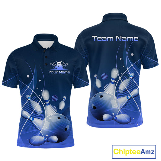 Custom Blue Bowling Jersey for Men Bowling Uniform  Bowling Team Shirts Polo & 1/4 Zip HNT168