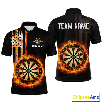 Custom Flame US Flag Darts Shirt for Men Darts Team Jerseys Dart Tournament Polo & 1/4 Zip NNT115