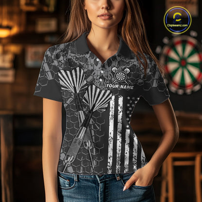 Custom US Flag Darts Shirt for Women Darts Team Jerseys Dart Tournament Polo & 1/4 Zip NNT113