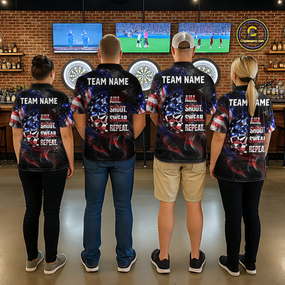 Custom US Flag Aim Shoot Swear Repeat Darts Shirt for Women Darts Team Jerseys Polo & 1/4 Zip NNT114