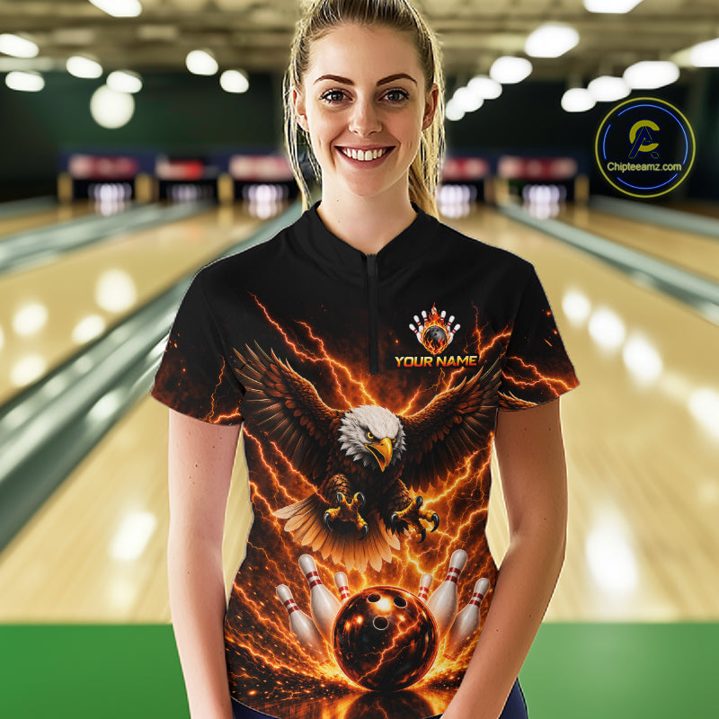 Custom Thunder Eagle Bowling Jersey for Women Bowling Team Shirts Bowling League Polo & 1/4 Zip HNT500