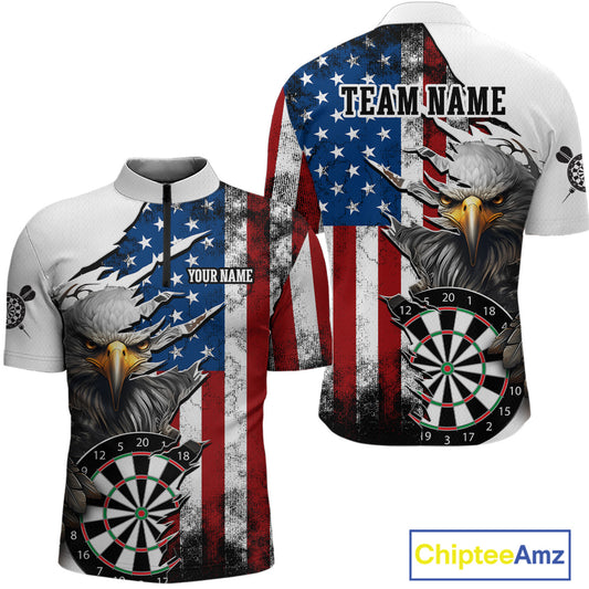 Custom American Flag Eagle Dart Shirts for Men Darts Team Jerseys Polo & 1/4 Zip NNT138