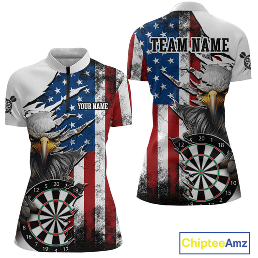 Custom American Flag Eagle Dart Shirts for Women Darts Team Jerseys Polo & 1/4 Zip NNT138