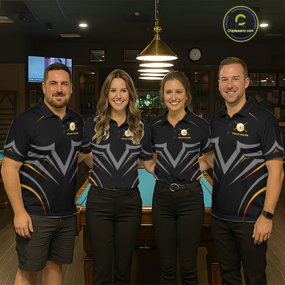 Custom Black and Gold 9 Ball Pool Billiard Shirt for Men Polo & 1/4 Zip Billiard Team Jerseys NNT158