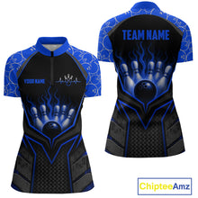 Load image into Gallery viewer, Custom Blue Flame Bowling Jersey for Women Bowling Team Shirts Bowling Polo &amp; 1/4 Zip HNT372