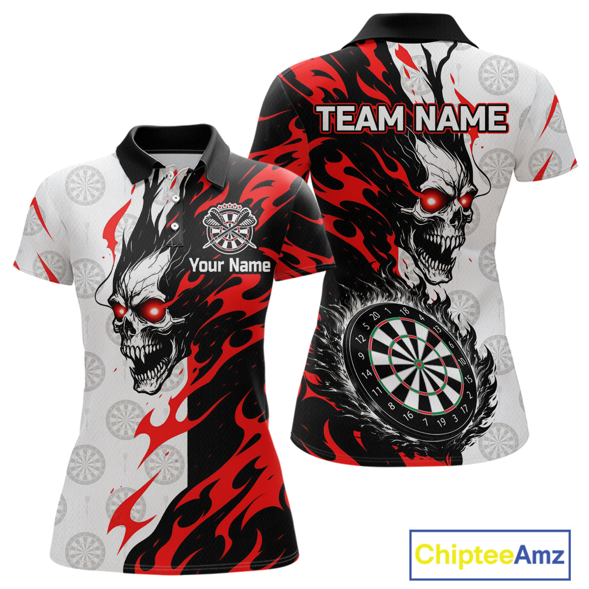 Custom Black Red Skull Darts Shirt for Women Darts Team Jerseys Dartboard Shirt Dart League NNT265