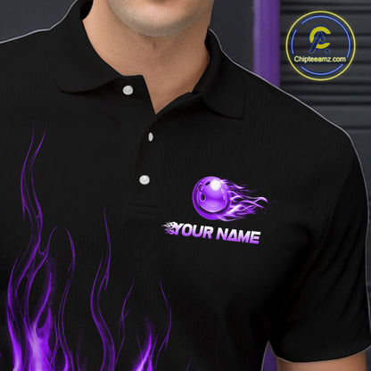 Black polo shirt with a purple logo and flame design, featuring 'Chipteammz.com' logo.