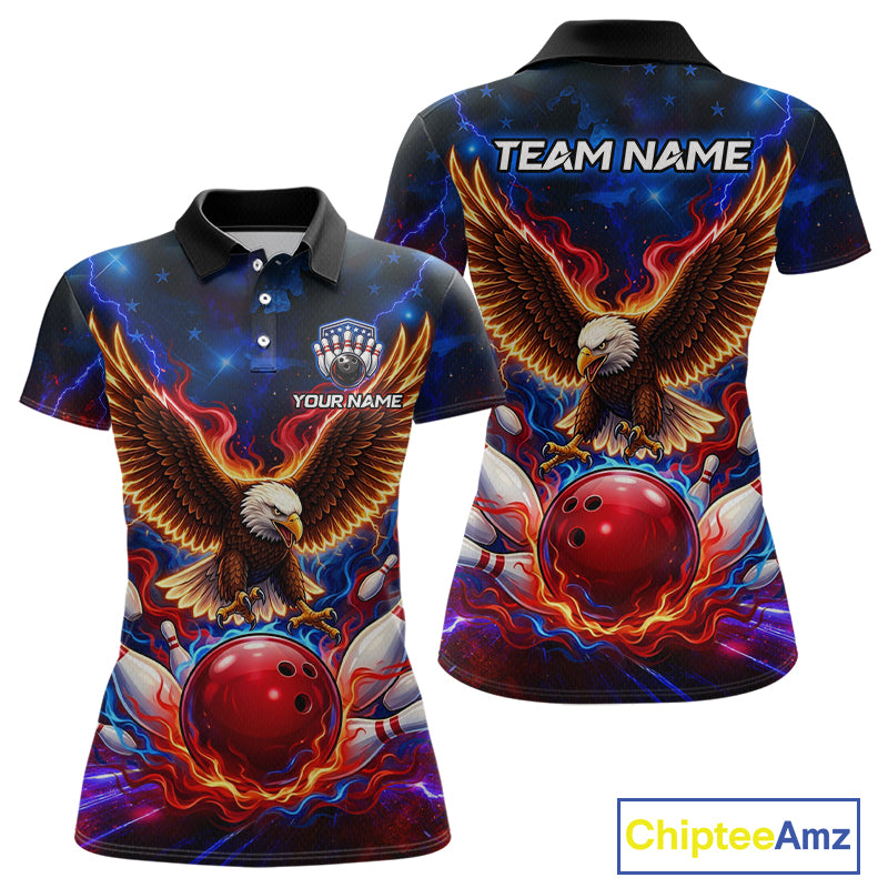 Custom Red Flame Eagle Bowling Jersey for Women Bowling Team Shirts Polo & 1/4 Zip HNT511