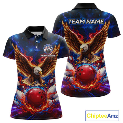 Custom Red Flame Eagle Bowling Jersey for Women Bowling Team Shirts Polo & 1/4 Zip HNT511