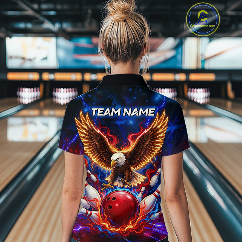 Custom Red Flame Eagle Bowling Jersey for Women Bowling Team Shirts Polo & 1/4 Zip HNT511