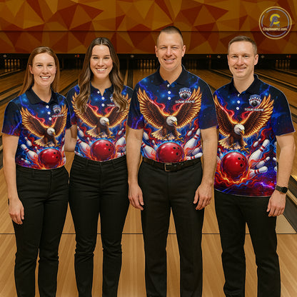 Custom Red Flame Eagle Bowling Jersey for Women Bowling Team Shirts Polo & 1/4 Zip HNT511