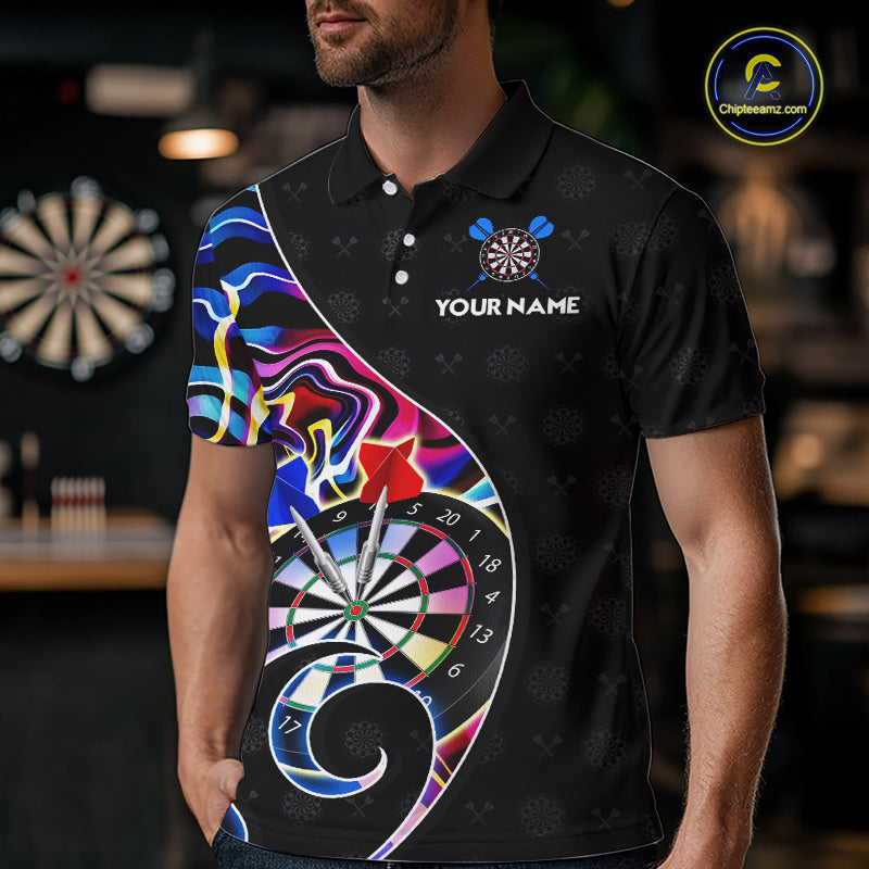 Custom Blue Neon Wave Darts Shirt for Men Darts Team Jerseys Dartboard Shirt NNT295