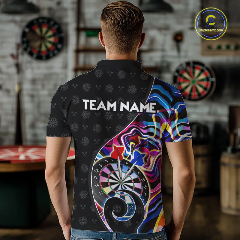 Custom Blue Neon Wave Darts Shirt for Men Darts Team Jerseys Dartboard Shirt NNT295