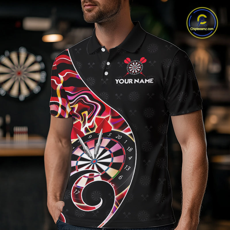 Custom Red Neon Wave Darts Shirt for Men Darts Team Jerseys Dartboard Shirt NNT295