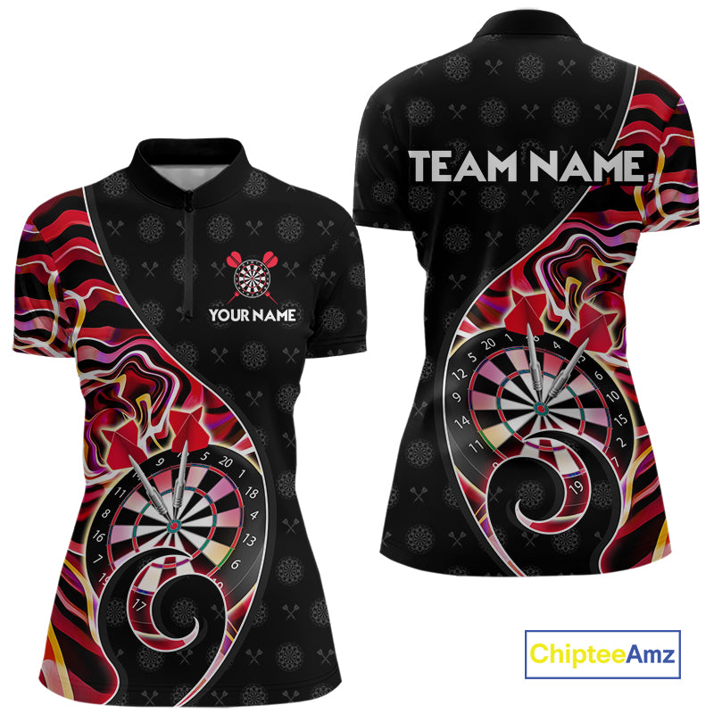 Custom Red Neon Wave Darts Shirt for Women Darts Team Jerseys Dartboard Shirt NNT295
