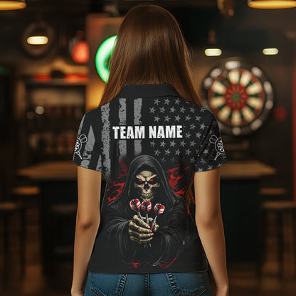Custom American Flag Grim Reaper Dart Shirt Dart Team Jersey for Women Dartboard Shirts NNT177