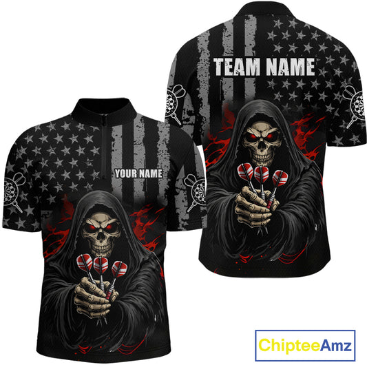 Custom American Flag Grim Reaper Dart Shirt Dart Team Jersey for Men Dartboard Shirts NNT177