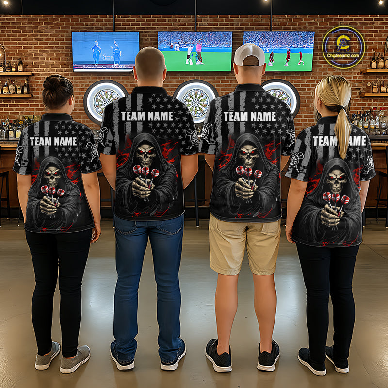 Custom American Flag Grim Reaper Dart Shirt Dart Team Jersey for Women Dartboard Shirts NNT177