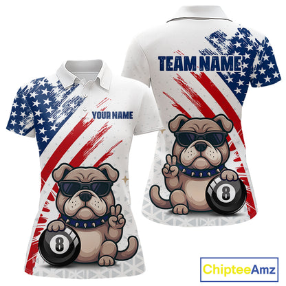 Polo shirt with bulldog design and American flag pattern, customizable with 'Your Name' and 'Team Name'.