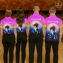 Load image into Gallery viewer, Custom Funny Cat Bowling Shirt for Women Retro Wave Bowling Team Jersey Polo &amp; 1/4 Zip HNT200