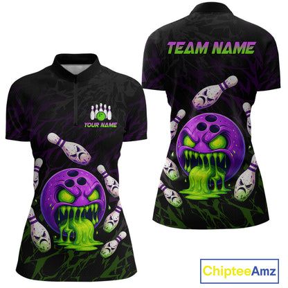 Black bowling jersey with colorful design and text space on a white background