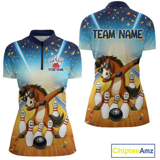 Funny Horse Bowling Jersey for Women Custom Bowling Team Shirts Bowling League Polo & 1/4 Zip HNT182