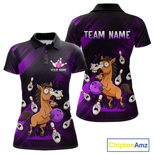 Custom Purple Funny Horse Bowling Jersey for Women Bowling Team Shirts Bowling Tournament HNT184
