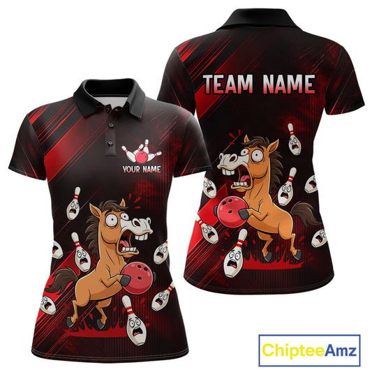 Custom Red Funny Horse Bowling Jersey for Women Bowling Team Shirts Bowling Tournament HNT184