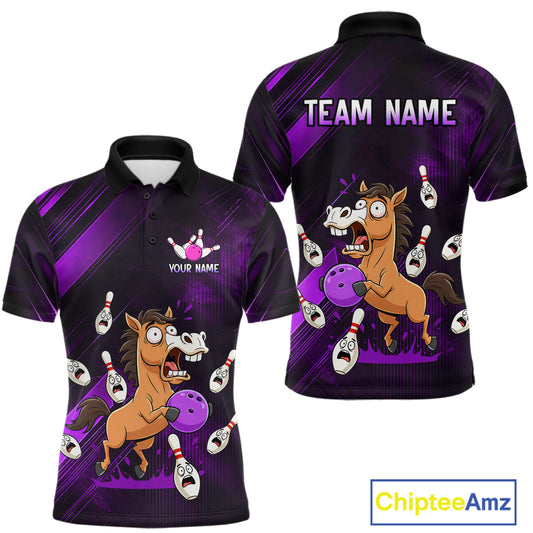 Custom Purple Funny Horse Bowling Jersey for Men Bowling Team Shirts Bowling Tournament HNT184