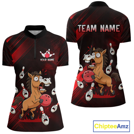Custom Red Funny Horse Bowling Jersey for Women Bowling Team Shirts Bowling Tournament HNT184