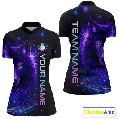 Custom Galaxy Wolf Bowling Jersey for Women Bowling Uniform Polo &1/4 Zip Bowling Team Shirts HNT251