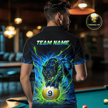 Load image into Gallery viewer, Person wearing a shirt with a panther and pool ball design, standing in a bar.