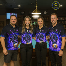 Load image into Gallery viewer, Four people wearing matching polo shirts with a graphic design in a bar setting.