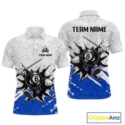 Customizable polo shirt with 8-ball design on a white background, featuring 'Chiptee Amz' branding.