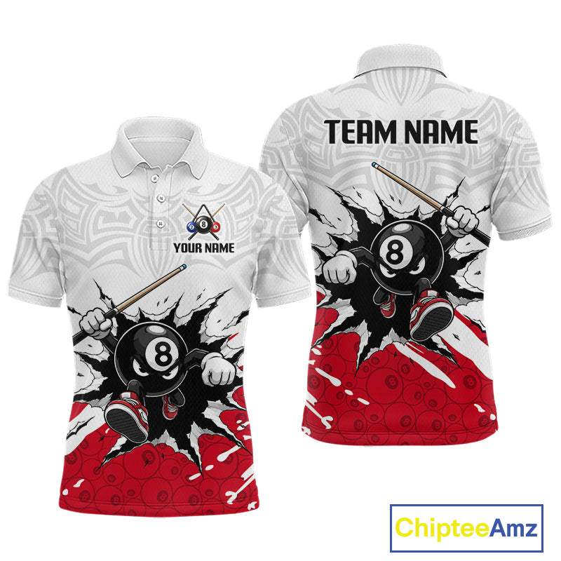 Customizable polo shirt with 8-ball design on a white background, featuring 'Chiptee Amz' branding.