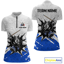 Load image into Gallery viewer, Customizable polo shirt with 8-ball design on a white background, featuring 'Chiptee Amz' branding.